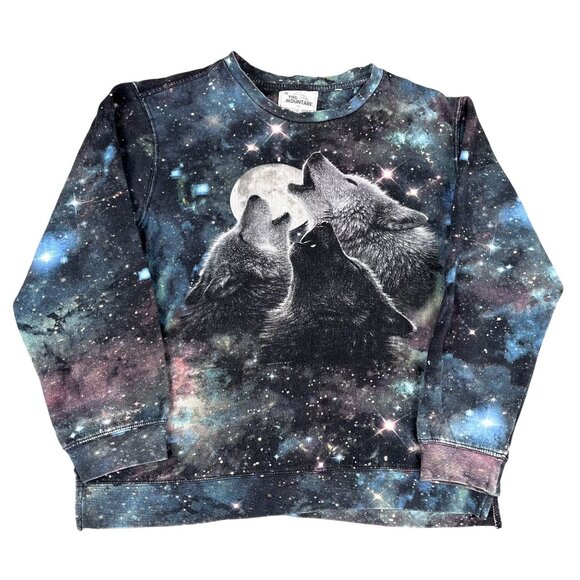 the Mountain by on the Byas Wolves Howling to the Moon Galaxy Sweatshirt Sz Larg - Picture 1 of 5